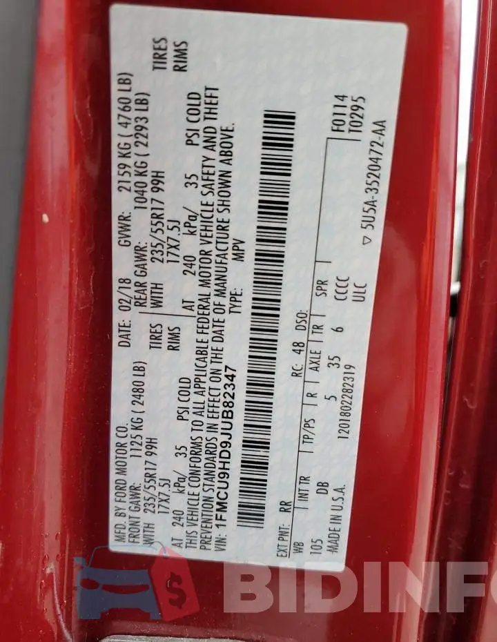 1FMCU9HD9JUB82347 Photo# 13