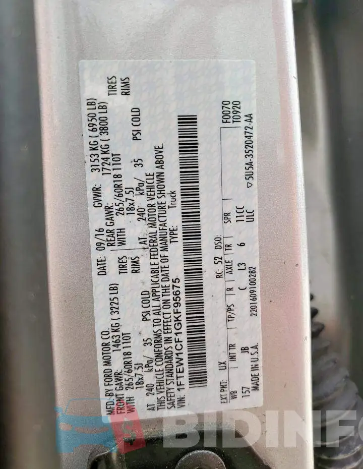 1FTEW1CF1GKF95675 Photo# 12