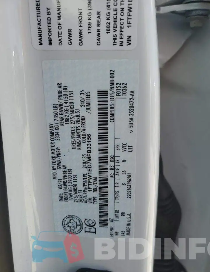 1FTFW1ED7MFB33156 Photo# 12