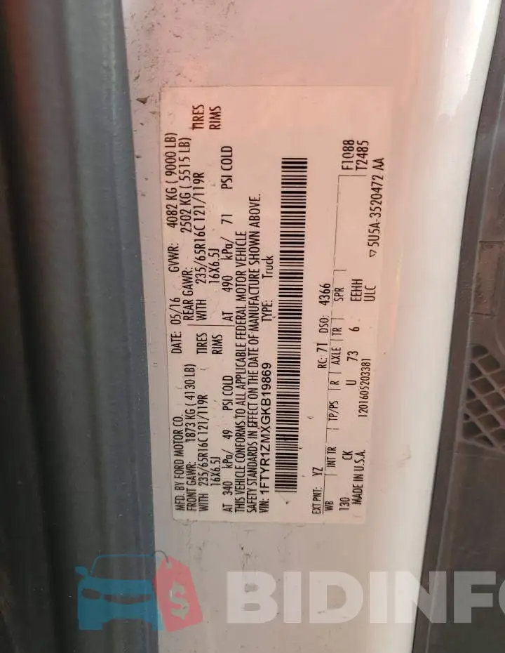 1FTYR1ZMXGKB19869 Photo# 13