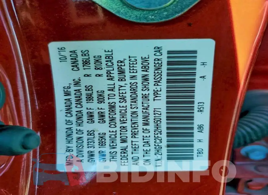 2HGFC2F52HH501271 Photo# 12