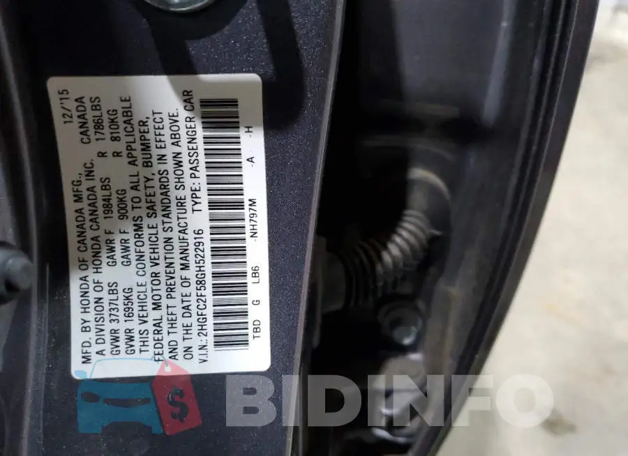 2HGFC2F58GH522916 Photo# 12