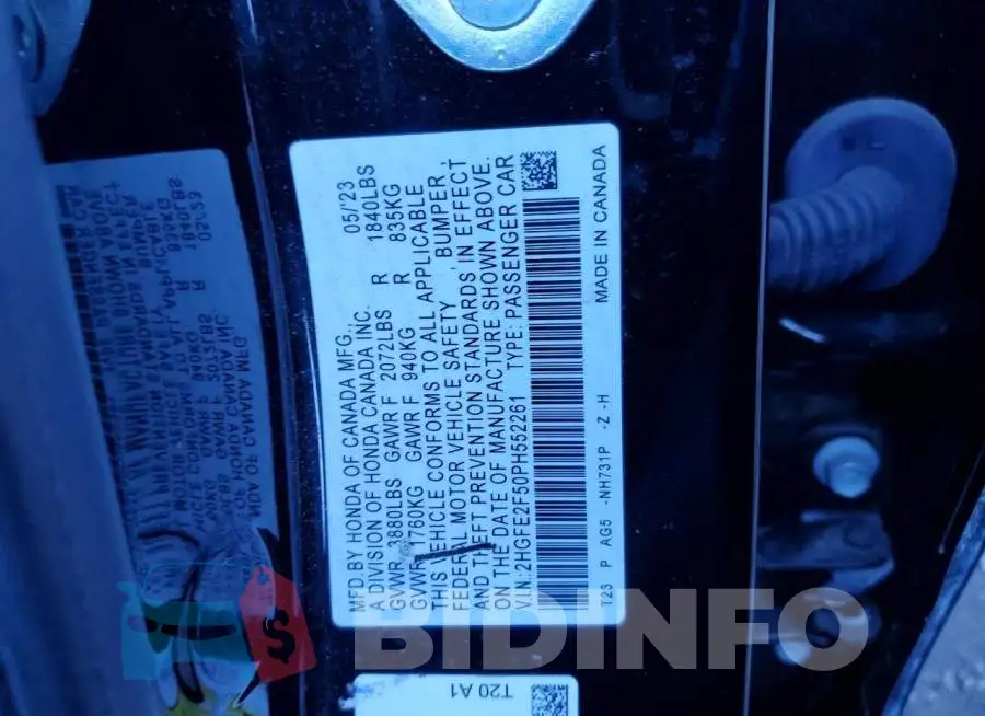 2HGFE2F50PH552261 Photo# 12