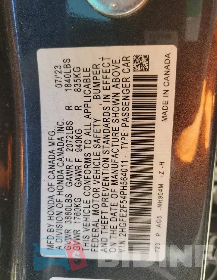 2HGFE2F54PH564011 Photo# 12