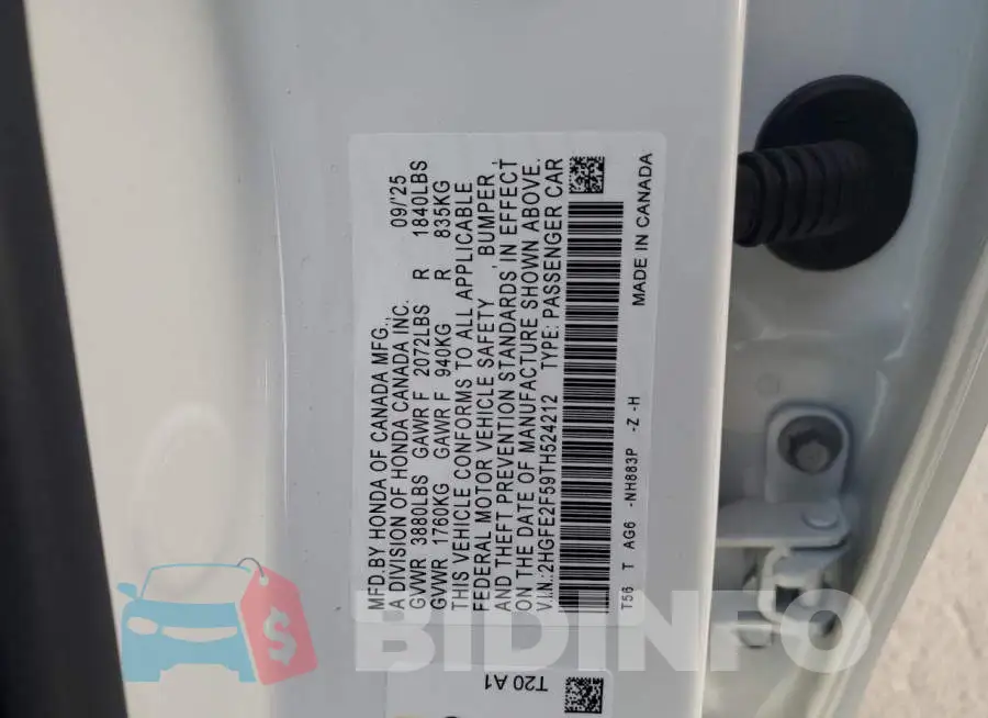 2HGFE2F59TH524212 Photo# 12
