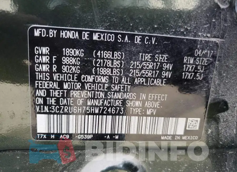 3CZRU6H75HM724673 Photo# 14
