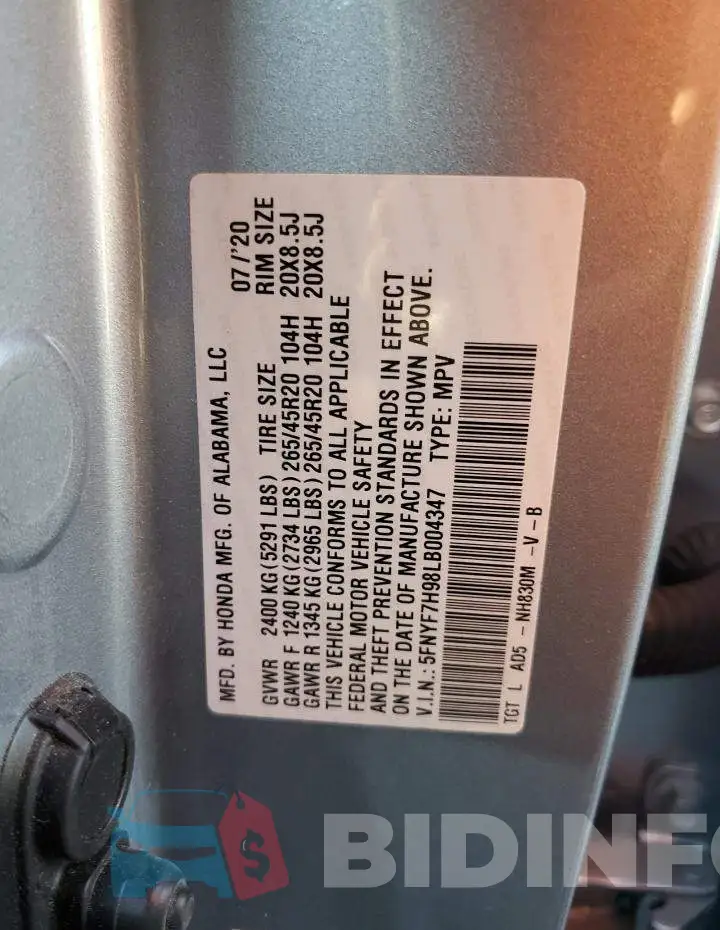 5FNYF7H98LB004347 Photo# 13