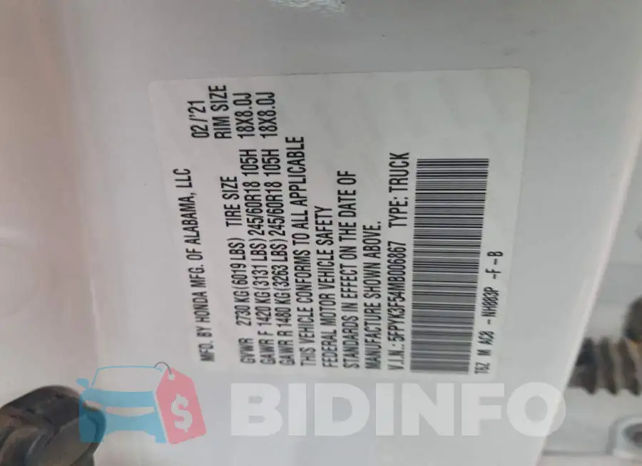 5FPYK3F54MB006867 Photo# 12