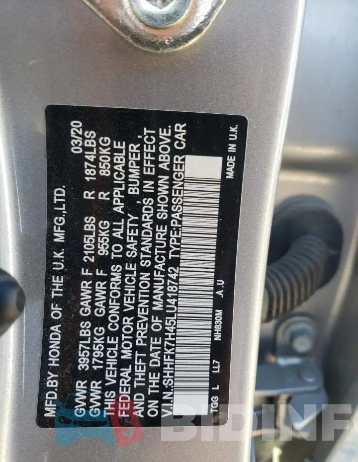 SHHFK7H45LU418742 Photo# 13