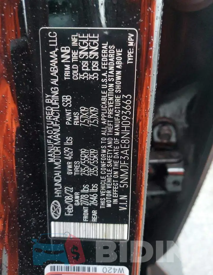 5NMJF3AE8NH093663 Photo# 14