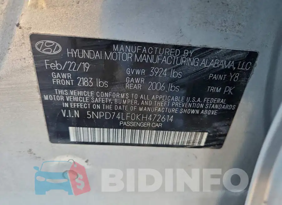 5NPD74LF0KH472614 Photo# 12