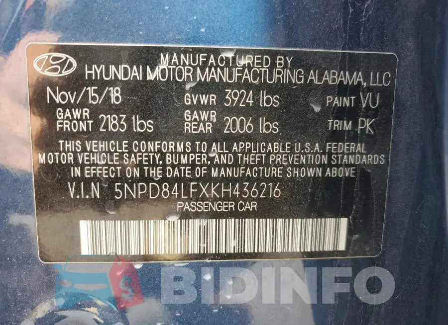 5NPD84LFXKH436216 Photo# 13