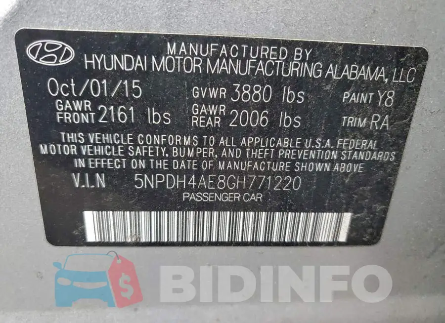 5NPDH4AE8GH771220 Photo# 12