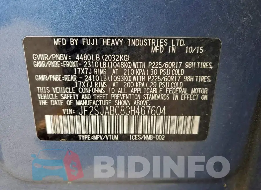 JF2SJABC8GH467604 Photo# 13