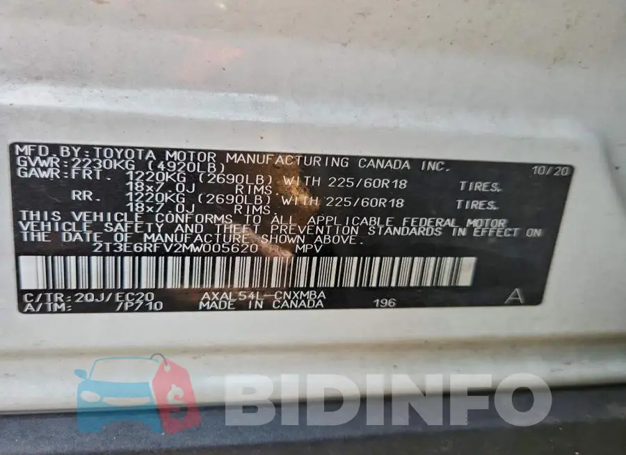 2T3E6RFV2MW005620 Photo# 13