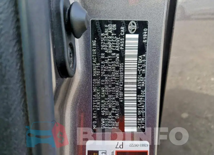 4T1BF1FK3HU691305 Photo# 13