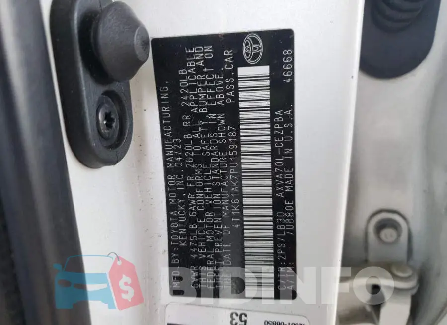 4T1K61AK7PU159187 Photo# 12