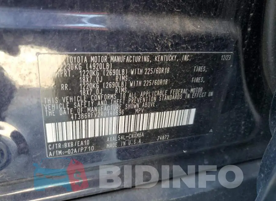 4T3B6RFV2RU146696 Photo# 12