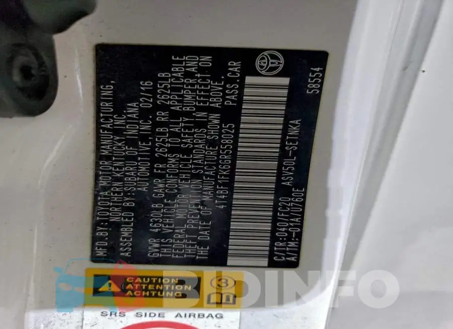 4T4BF1FK6GR558025 Photo# 12