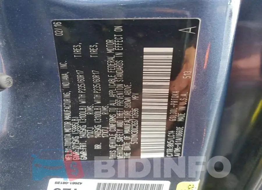5TDYK3DC2GS712696 Photo# 13