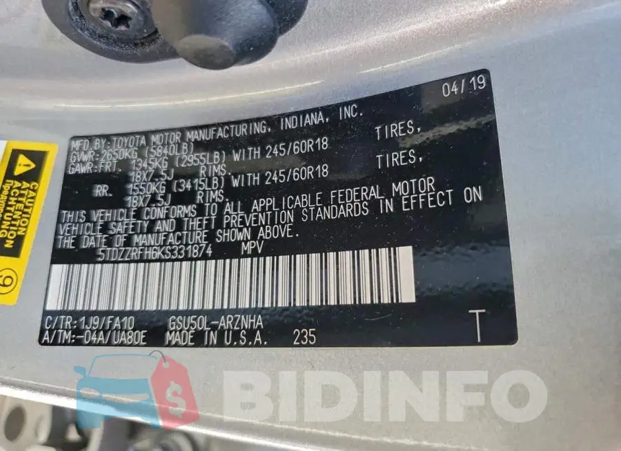 5TDZZRFH6KS331874 Photo# 12
