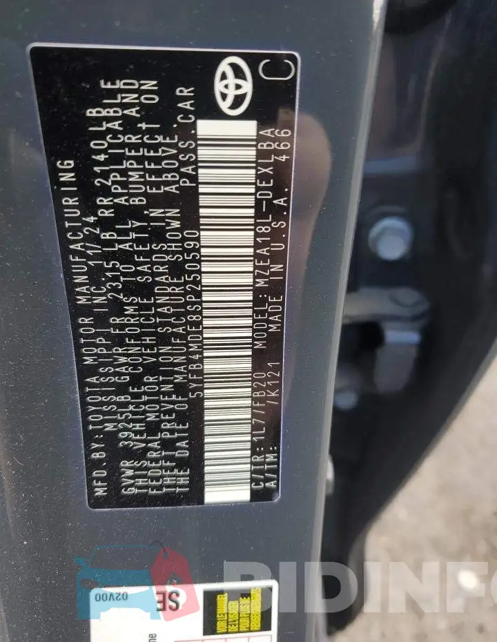 5YFB4MDE8SP250590 Photo# 13