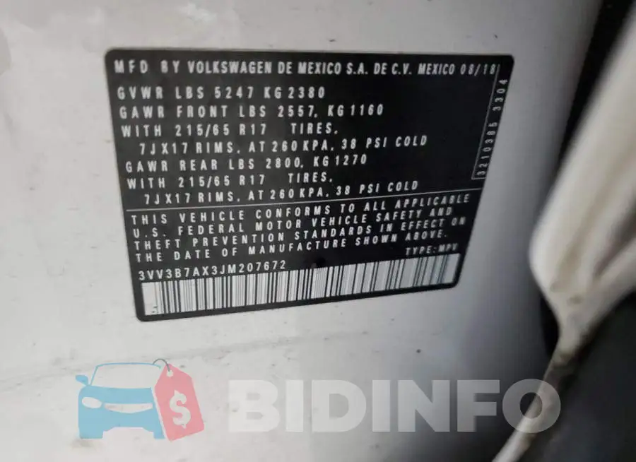 3VV3B7AX3JM207672 Photo# 13