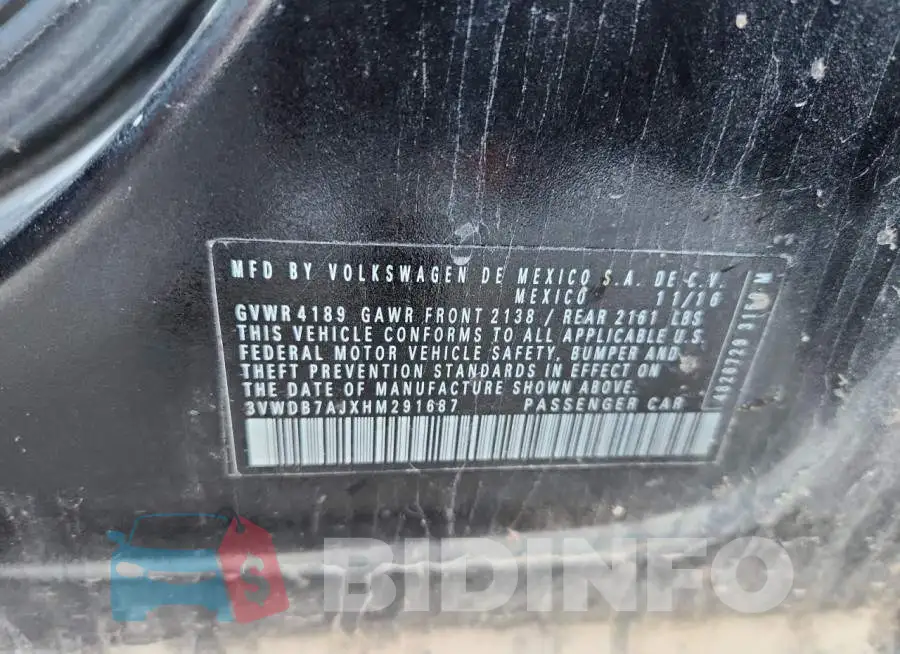 3VWDB7AJXHM291687 Photo# 12
