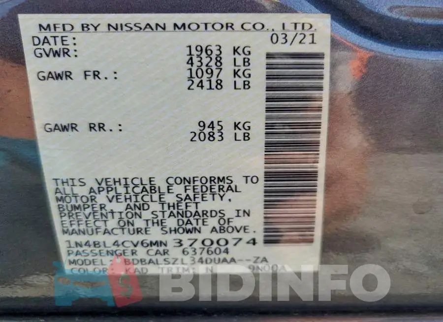 1N4BL4CV6MN370074 Photo# 13