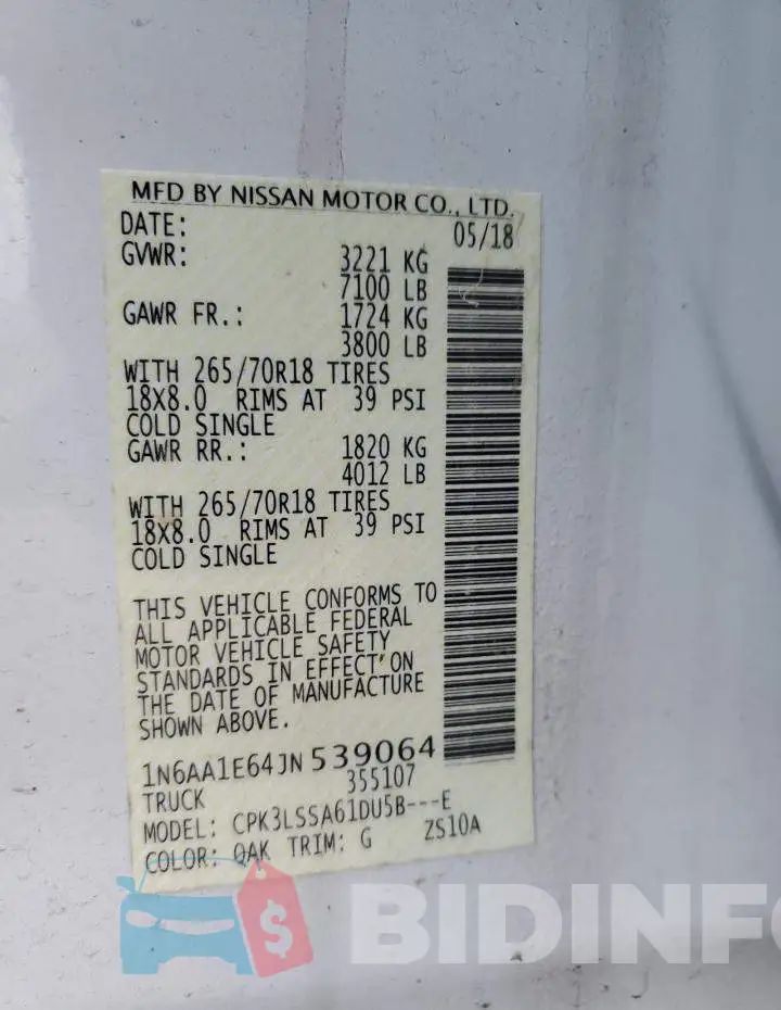 1N6AA1E64JN539064 Photo# 12