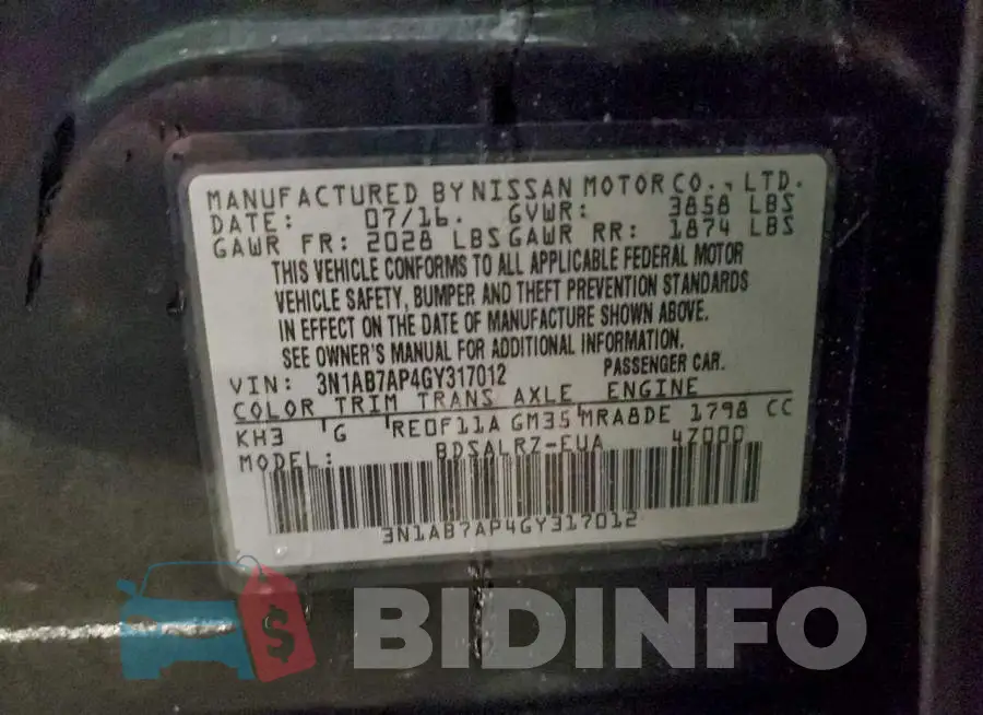 3N1AB7AP4GY317012 Photo# 12