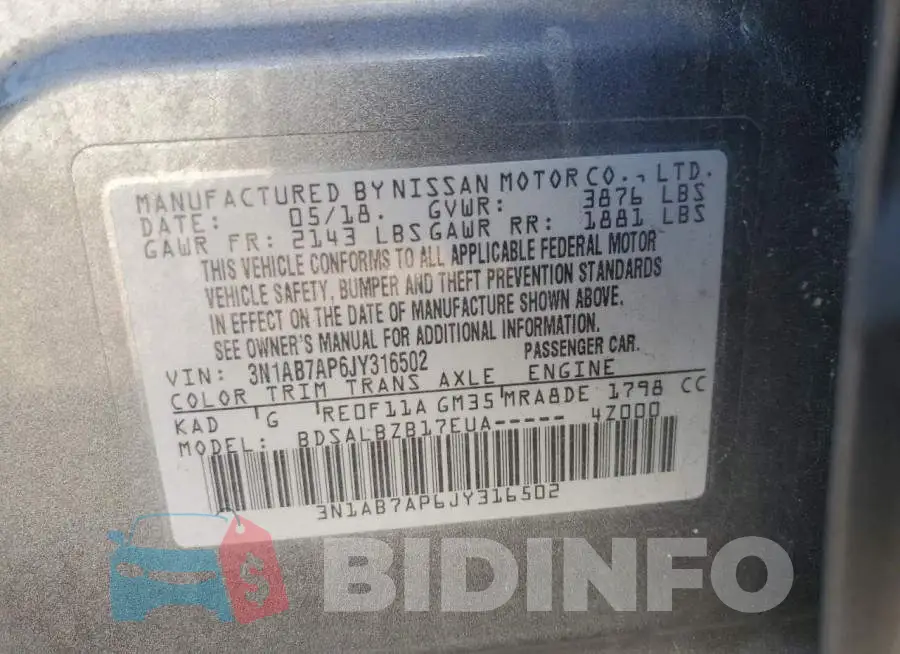 3N1AB7AP6JY316502 Photo# 12