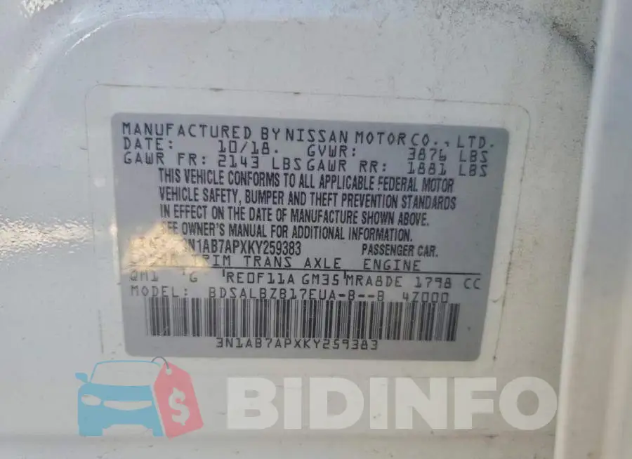 3N1AB7APXKY259383 Photo# 12