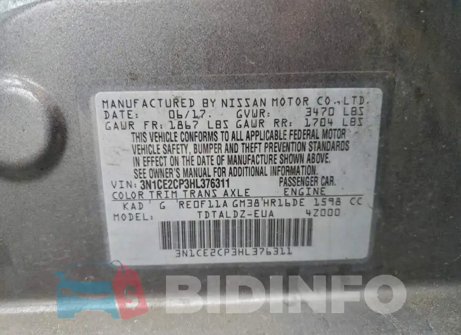 3N1CE2CP3HL376311 Photo# 12