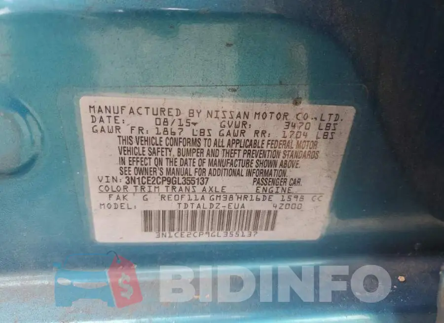3N1CE2CP9GL355137 Photo# 12
