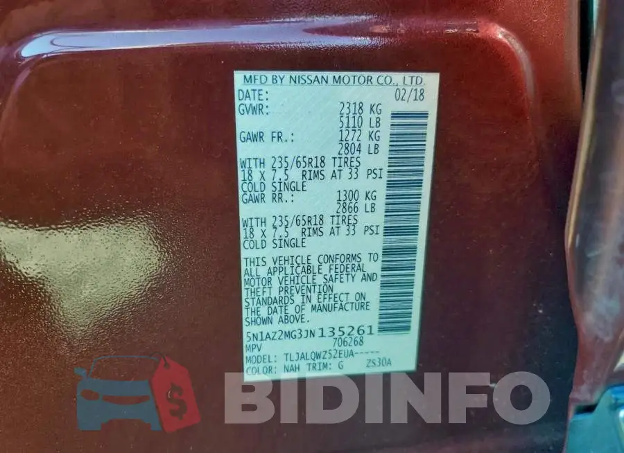5N1AZ2MG3JN135261 Photo# 14