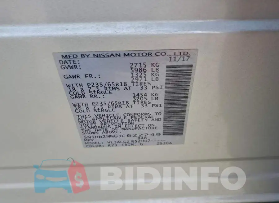 5N1DR2MN6JC622249 Photo# 13