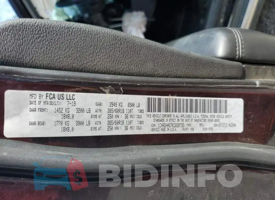 1C4RDHAG7KC839733 Photo# 13