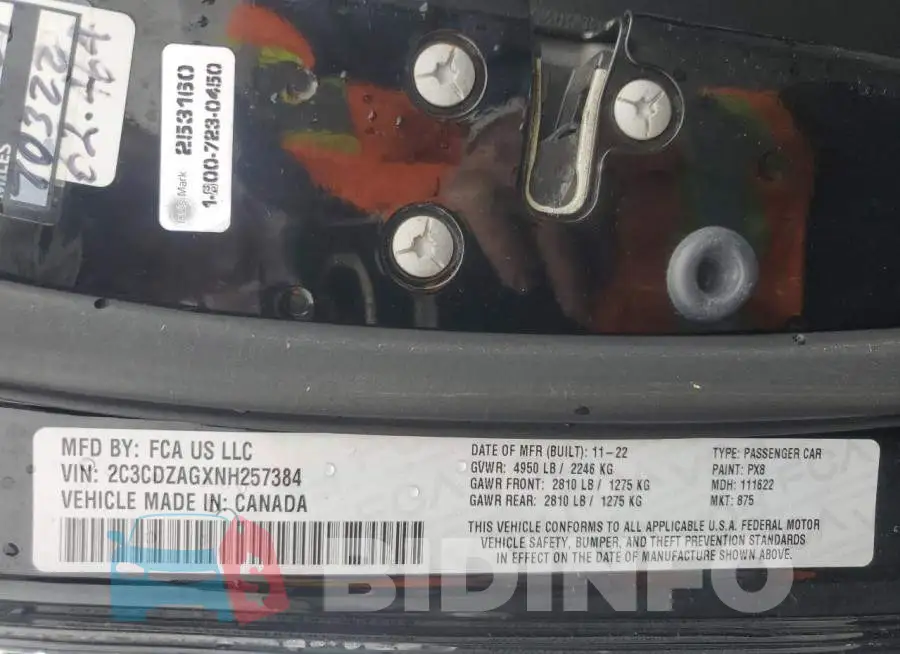 2C3CDZAGXNH257384 Photo# 12