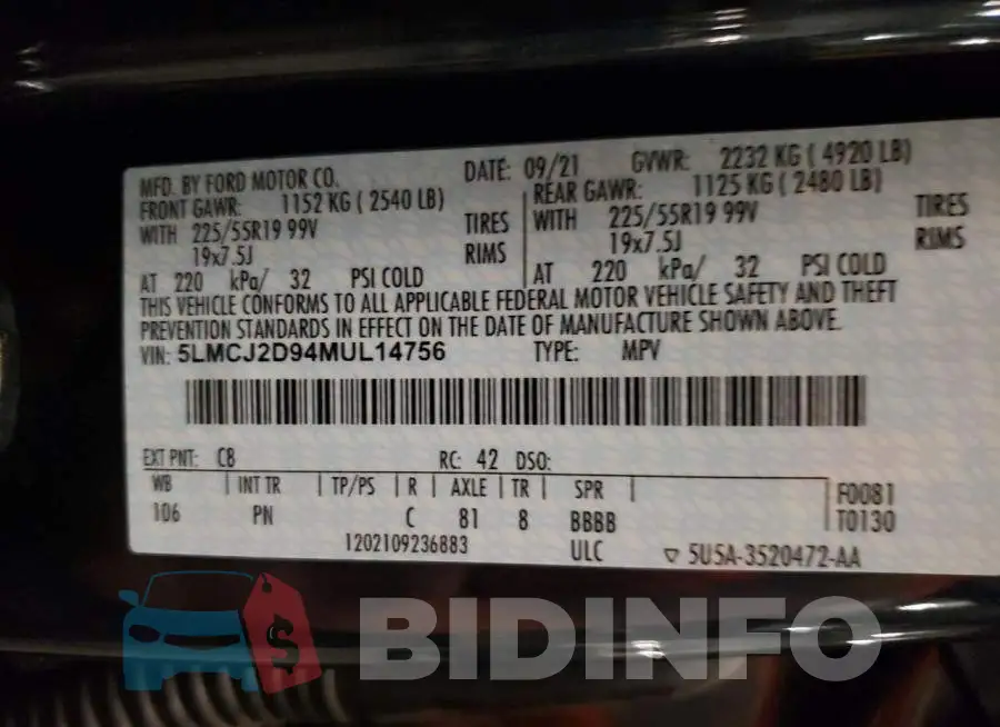 5LMCJ2D94MUL14756 Photo# 13