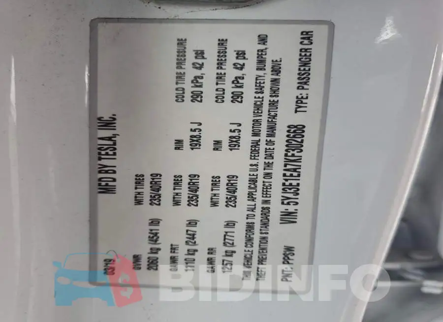 5YJ3E1EA7KF302668 Photo# 13