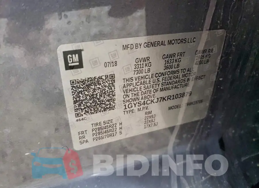 1GYS4CKJ7KR103879 Photo# 13
