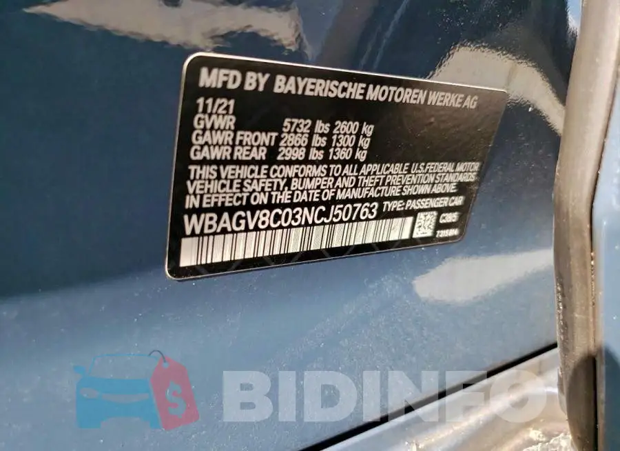 WBAGV8C03NCJ50763 Photo# 12