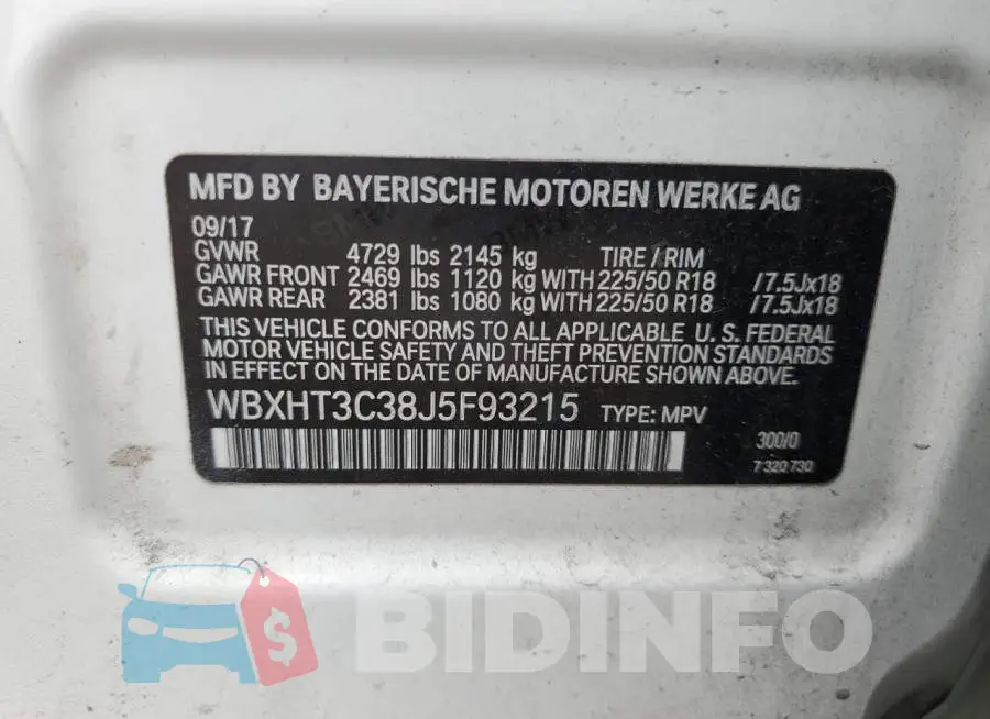 WBXHT3C38J5F93215 Photo# 13