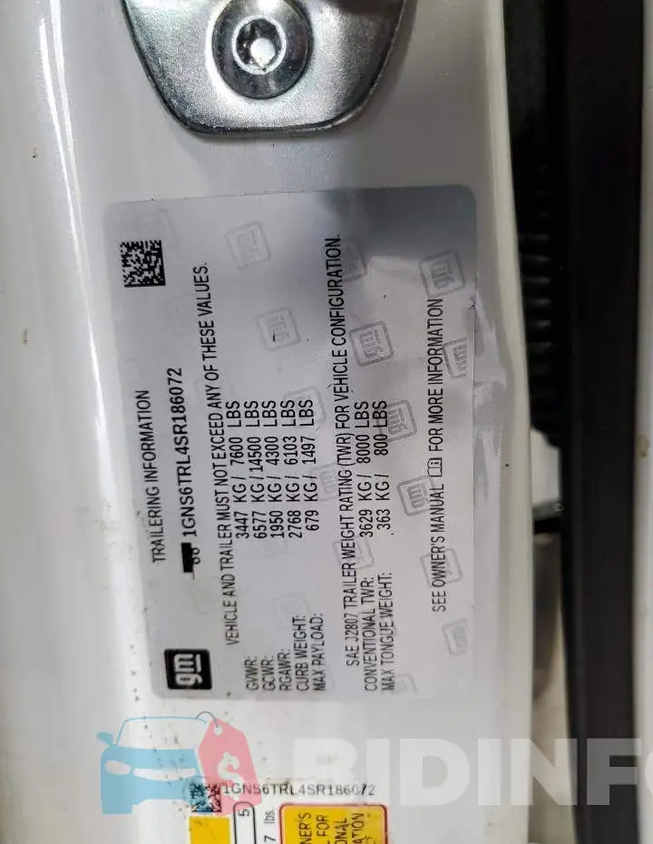 1GNS6TRL4SR186072 Photo# 14