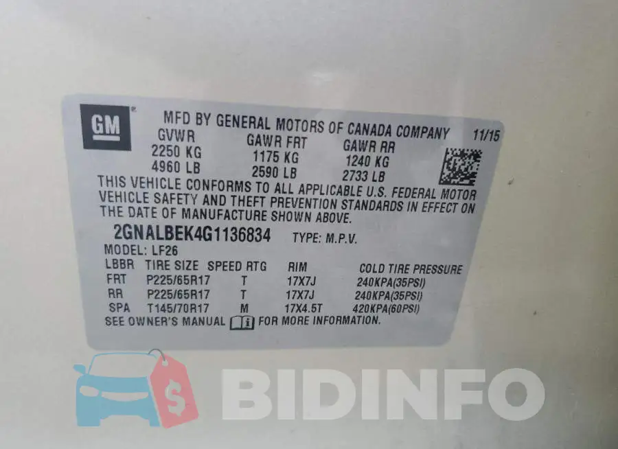 2GNALBEK4G1136834 Photo# 14