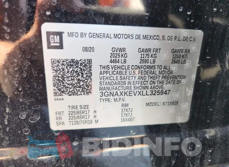 3GNAXKEVXLL325947 Photo# 14