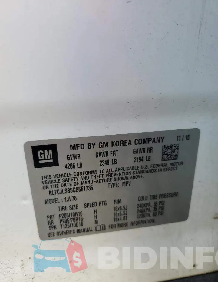 KL7CJLSB5GB561736 Photo# 12
