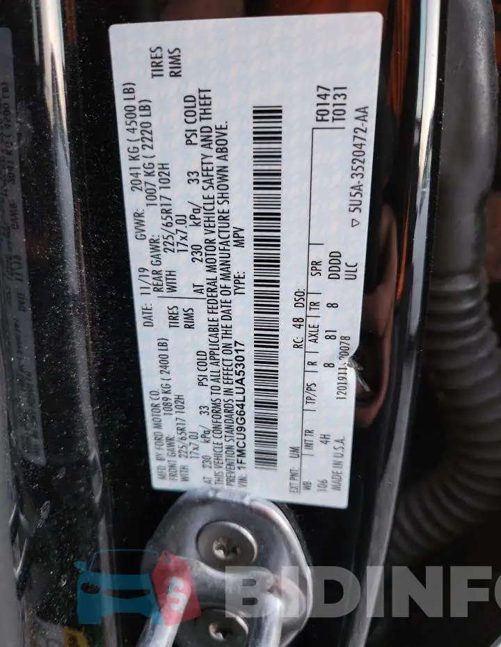 1FMCU9G64LUA53017 Photo# 14