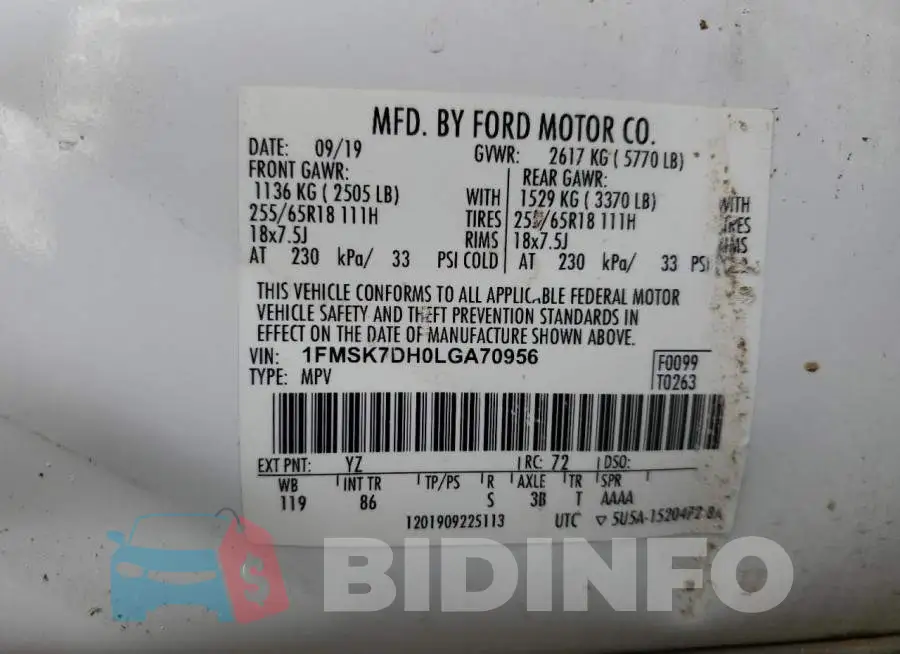 1FMSK7DH0LGA70956 Photo# 13